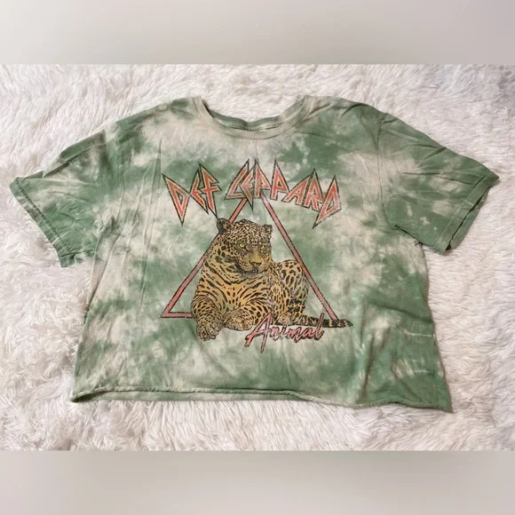 Tops Def Leppard Animal Logo Shirt Womens Sm Green Tie Dye Crop